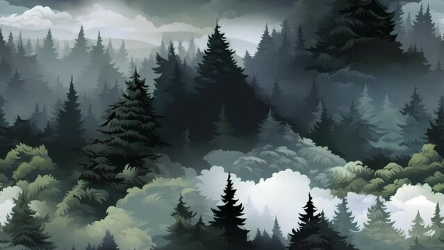 foggy dark forest animation cartoon moving background looping