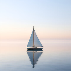 Fototapeta na wymiar Graceful Serenity: Solitary Sailboat on Calm Waters