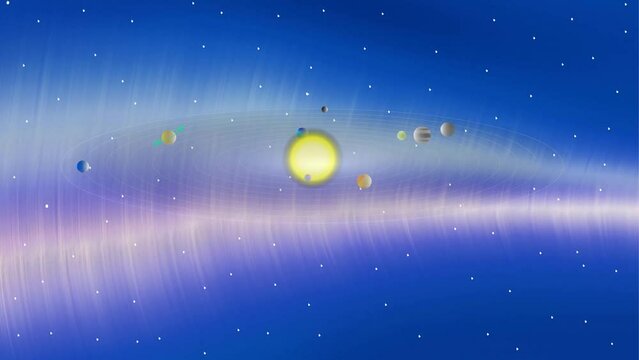 Planets and sun background and 2d animation, science, space