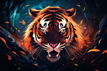 Illustration of a Tiger Painting Cartoon