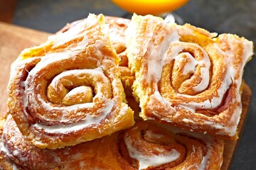 Sweet Temptation: Close-Up of Cinnamon Rolls Placed on a Wooden Surface, Tempting Your Senses in 4K Resolution