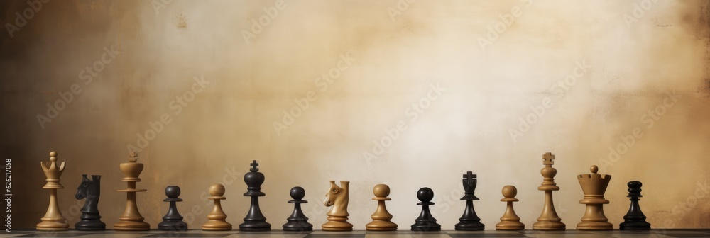 Poster checkerboard squares with chess pieces for backdrop
