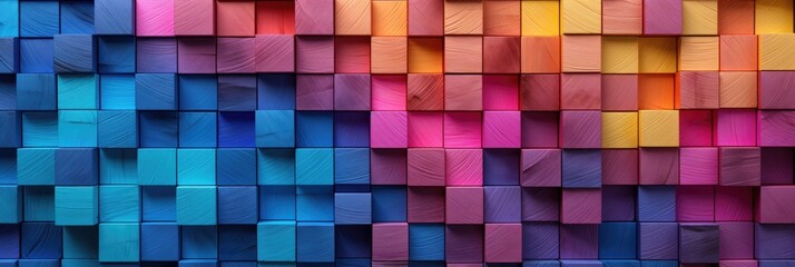Abstract block stack wooden 3d cubes, colorful wood texture for backdrop