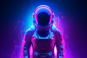 Fototapeta premium Astronaut retro wave neon. Generate Ai