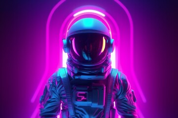 Astronaut retro neon. Generate Ai