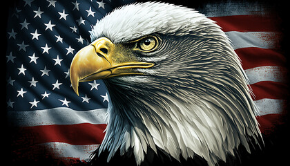 Naklejka premium American bald eagle with flag - Generative Ai 