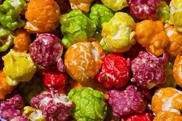 Fruit caramel multicolored popcorn