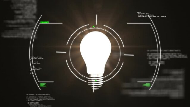 Animation of data processing over lightbulb on black background