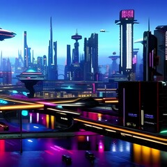 A Cyberpunk themed city with vibrant colors and advanced technology 