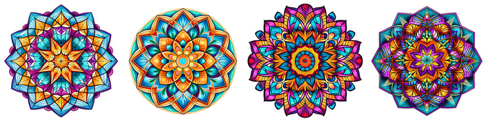 Intricate colorful and round mandala with triangles figures for coloring book (AI)