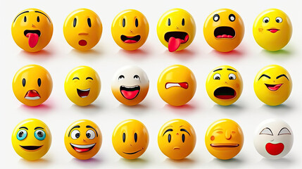 Comic faces with different emotions on white background.