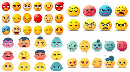 Emoticon set with different facial expressions. Vector illustration isolated on white background.