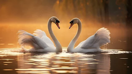 Selbstklebende Fototapeten two swans swimming in water © KWY