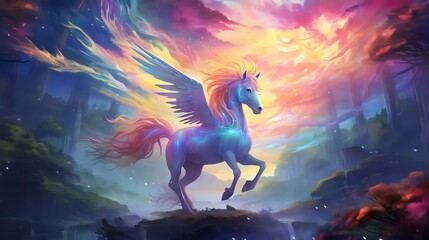 Obraz na płótnie Canvas a horse with wings and a unicorn
