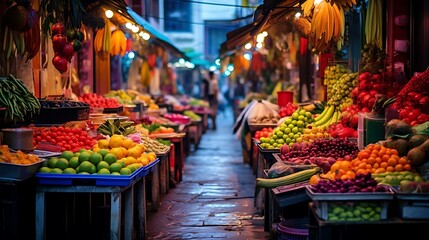 a fruit stand with fruits - obrazy, fototapety, plakaty