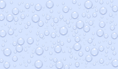 Water drops vector texture. Blue transparent wate drops. Vector background