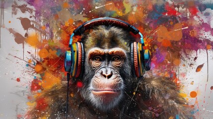 Portrait of Monkey with headphones  