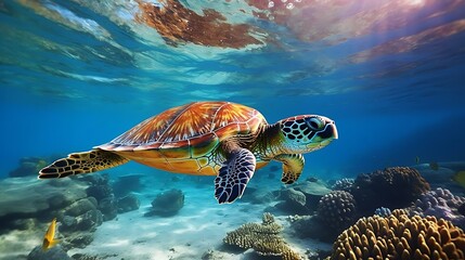 Fototapeta premium a turtle swimming in the water