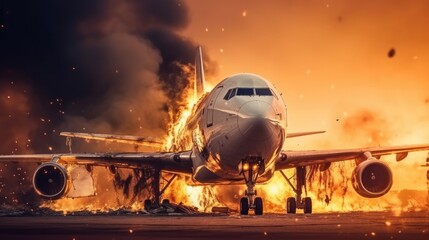 Fototapeta premium Plane on fire and smoke