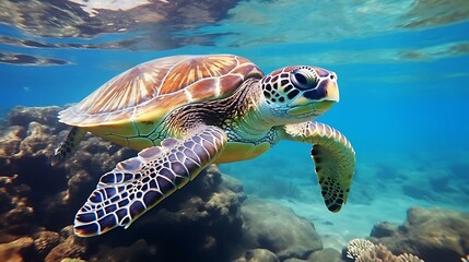 Fototapeta premium a turtle swimming in the water