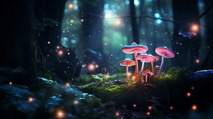 a group of pink mushrooms - obrazy, fototapety, plakaty