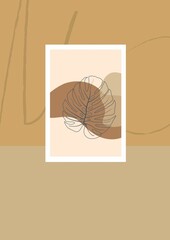 illustration drawing brown patterned leaves , Wall Art and Minimal.
