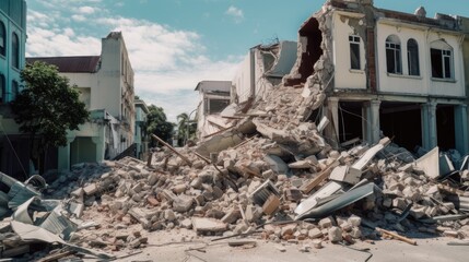 Earthquake damage in a city. Generative AI