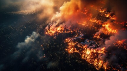 Aerial view Forest fire. Generative AI