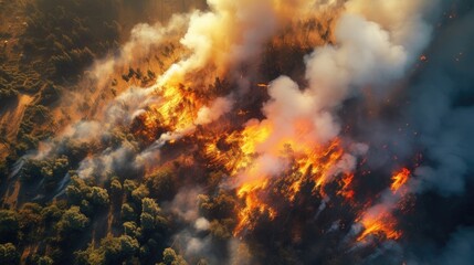 Aerial view Forest fire. Generative AI