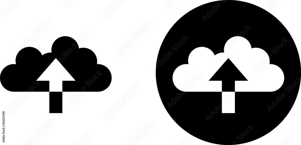 Poster cloud internet data upload and download with up and down arrow black and white flat icon set. vector