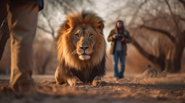 Lion and professional wildlife photographer 