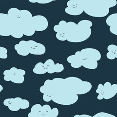 Cloud character with smiling face seamless pattern