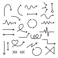 Doodle hand drawn arrows. Vector illustration isolated on white background.