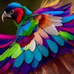 Obraz premium A Beautiful bird colorful feather cute wing green blue yellow nature colors generative ai tools 