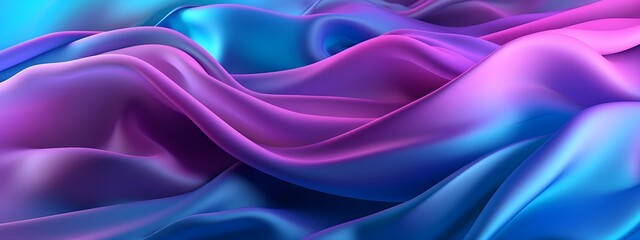 Futuristic Elegance - Abstract 3D Wave with Bright Blue and Purple Gradient Silk Fabric, Web Banner