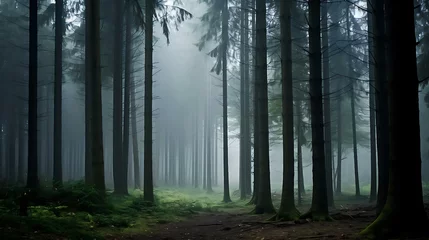Foto op Plexiglas a foggy forest with trees © KWY