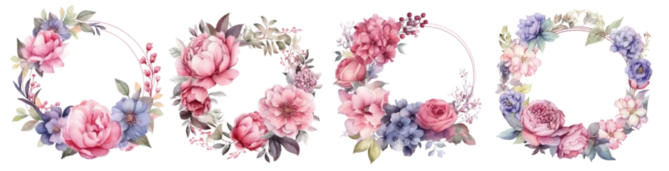 Foto op Plexiglas Watercolor flowers frame. Floral border isolated on transparent background for wedding card invitation. Watercolor flowers frame, png ai generative illustration © Ron Dale