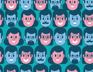 Man and woman faces pattern seamless. People background