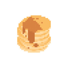 Pancakes with chocolate pixel art isolated. 8 bit sweet Vector illustration