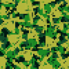 Pixel art Military pattern seamless. 8 bit Army background. pixelated Protective khaki soldier and hunting texture