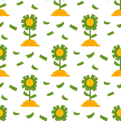 Money flower pattern seamless. Dollar plant background. Financial sprout concept texture