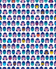 Man and woman faces pattern seamless. Vector background