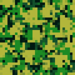 Pixel art Military pattern seamless. 8 bit Army background. pixelated Protective khaki soldier and hunting texture