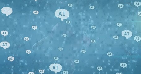 Animation of ai text in brains over binary codes against running rugby player in background - Powered by Adobe