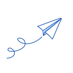 Paper airplane vector icon. Doodle outline style blue color paper airplane. Simple origami aircraft element. Drawing doodle vector illustration.