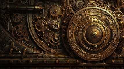 Fototapeta premium steampunk, old, metal, art, iron, ancient, door, vintage, design, architecture, antique, detail, pattern, fence, ornament, asia, wall, decoration, texture, temple, generative, ai