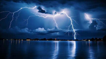 Naklejka na ściany i meble lightning striking a body of water