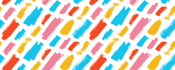 Colorful bold brush strokes seamless pattern. Hand drawn irregular diagonal thick lines. Abstract multi colored geometric seamless pattern. Chaotic ink brush scribbles vector decorative texture.