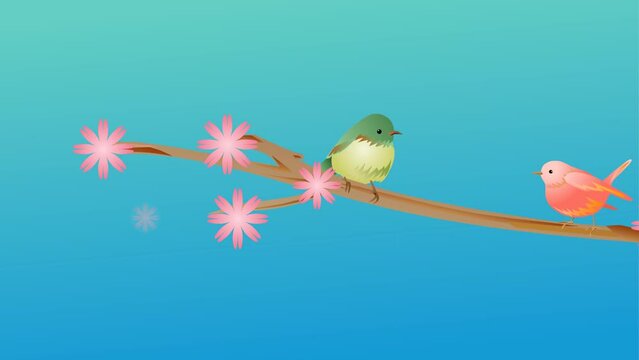 love birds background and 2d animation, animals, birds on branch