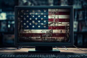 American flag displayed on a computer screen. Generative AI Technology